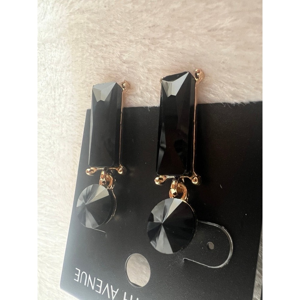 Saks Fifth Avenue Earrings 2 Pair Black Gold Crystal Rhinestone NWT Glam Evening - Picture 12 of 13